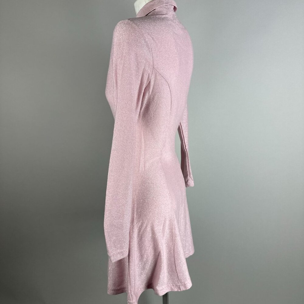 Vintage 90s Pastel Pink Silver Sparkle Skater Dress Tinsel Metallic Club Kid Med - Picture 4 of 6